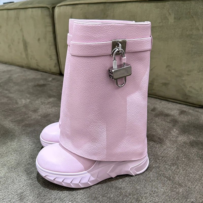 2024 Autumn Winter Shark Boots Women Shoes Muffin Thick-soled Metal Lock Trousers Boots Short Leather Luxury Designer Boots