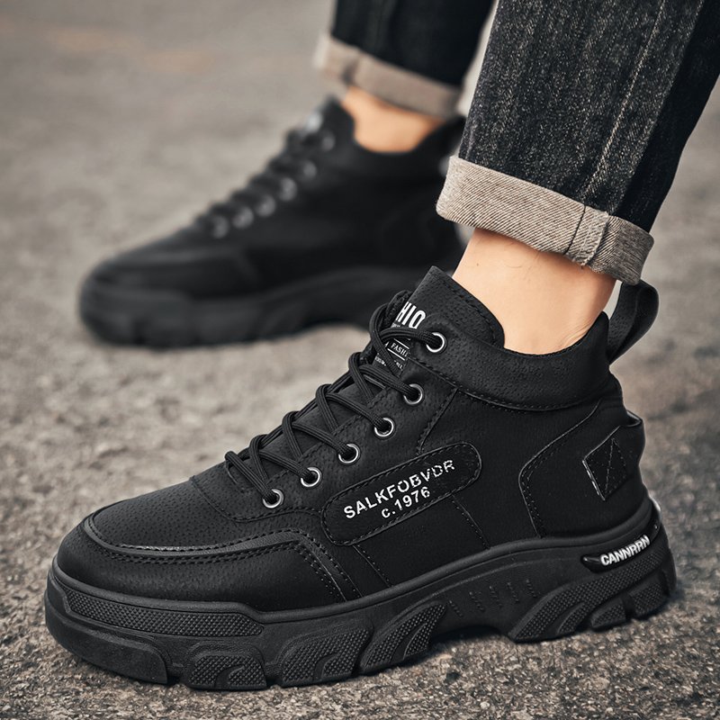 M092 Men's Low Cut Boots Fashion black Motorcycle Ankle Boots Men Winter Lace Up Boots