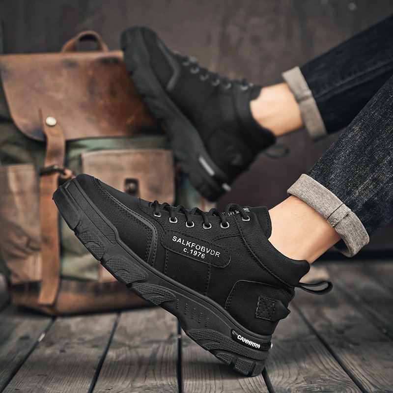 M092 Men's Low Cut Boots Fashion black Motorcycle Ankle Boots Men Winter Lace Up Boots