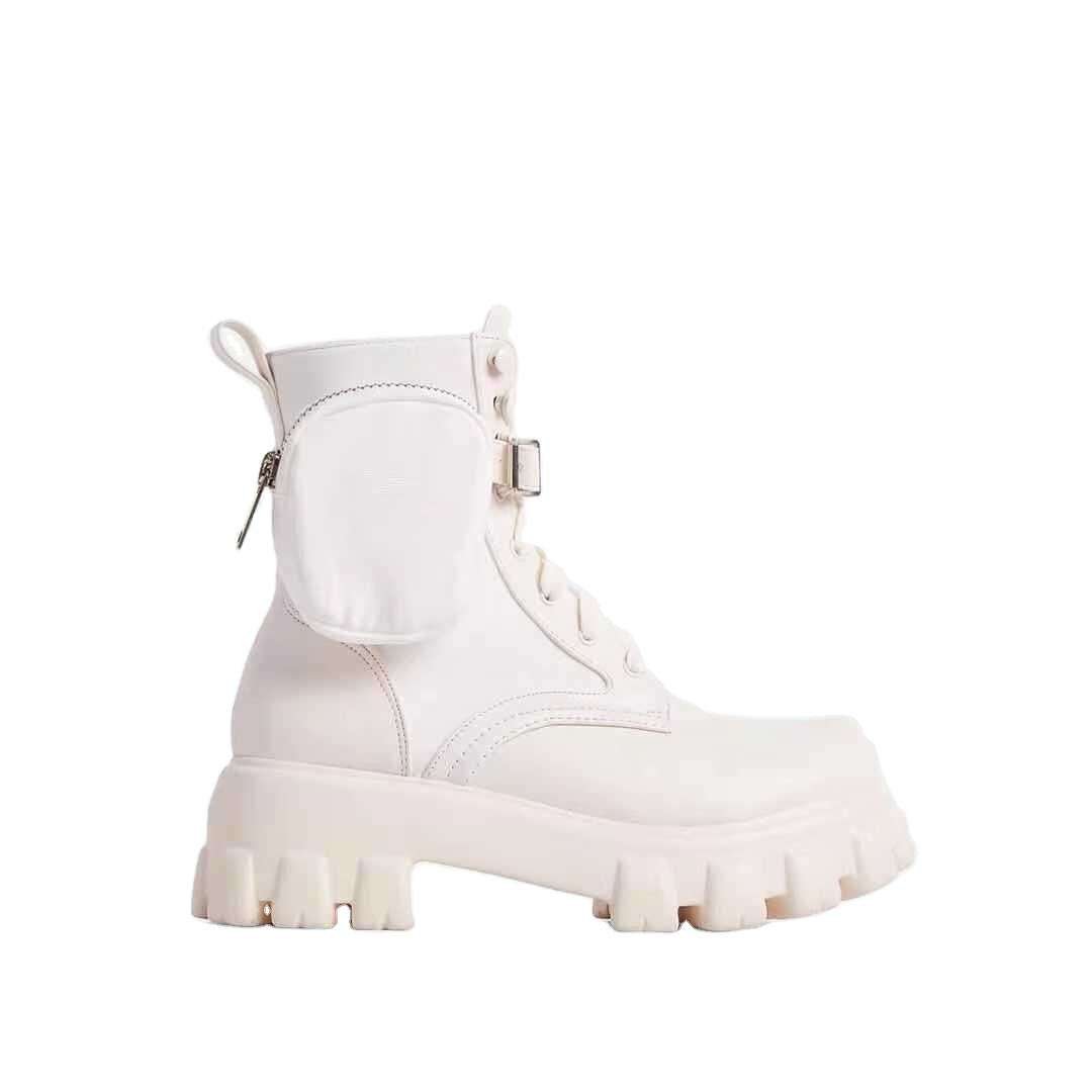 Thick-soled Wallet Leather Women's Boots Hiking Pocket Ankle Women Winter Boots Shoe Lace Up Motorcycle Boots