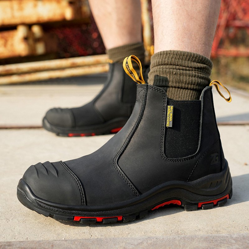 High Quality Chelsea Yellow Work Shoes Dark Brown Coffee Color Crazy Horse safety Boots, composite toe work safety boots