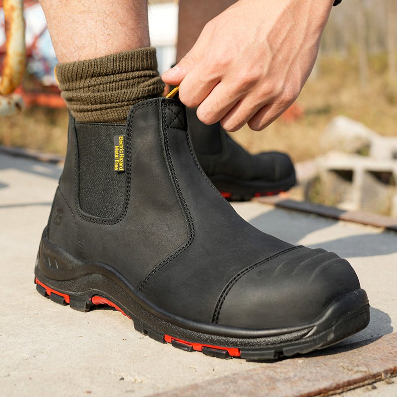 High Quality Chelsea Yellow Work Shoes Dark Brown Coffee Color Crazy Horse safety Boots, composite toe work safety boots