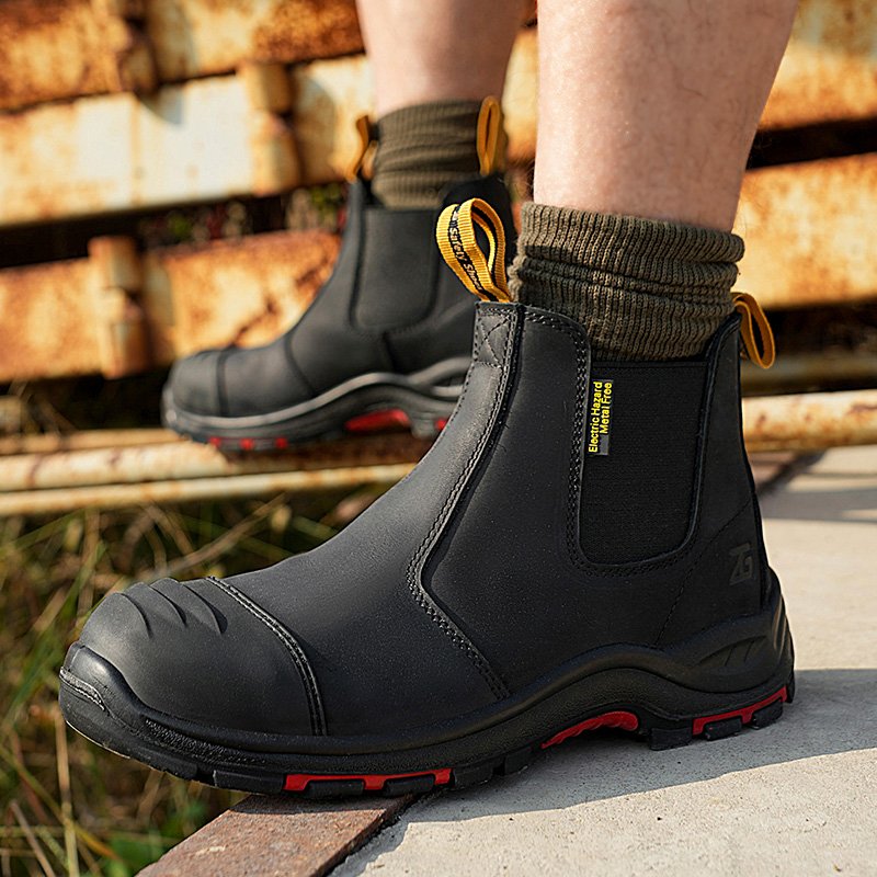 High Quality Chelsea Yellow Work Shoes Dark Brown Coffee Color Crazy Horse safety Boots, composite toe work safety boots