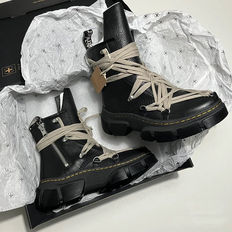 XINZI RAIN Customized Women Men Platform Boots BlackLeather Laceup Wrap Thick Bottom High Top Fashion Boots For Ladies
