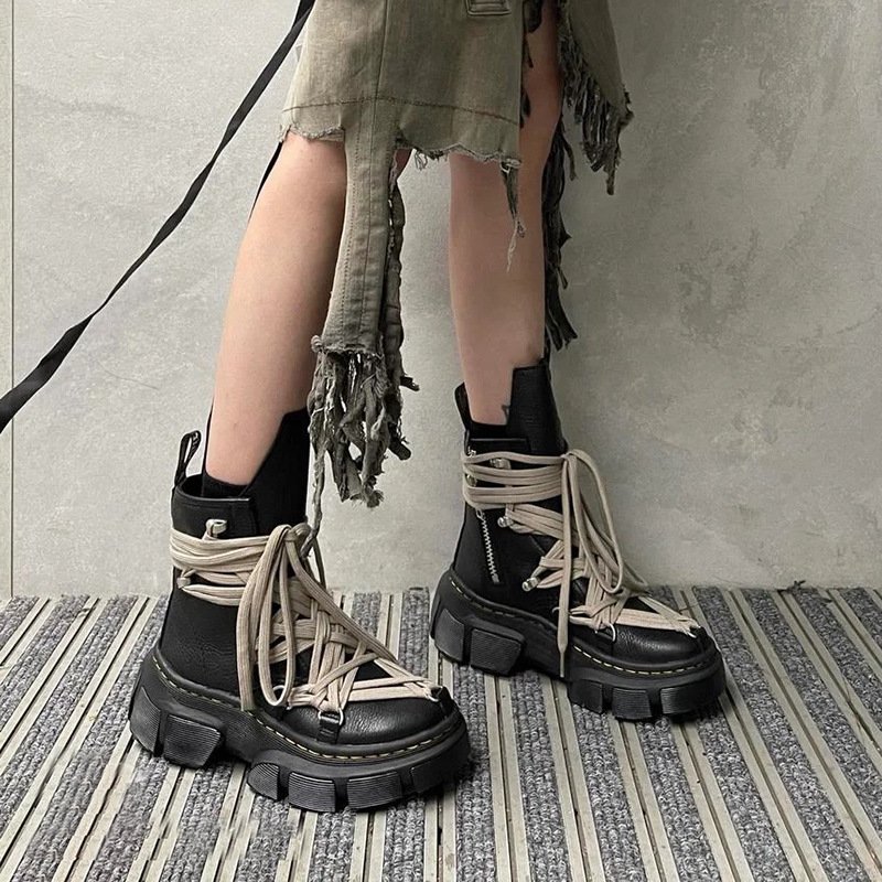 XINZI RAIN Customized Women Men Platform Boots BlackLeather Laceup Wrap Thick Bottom High Top Fashion Boots For Ladies