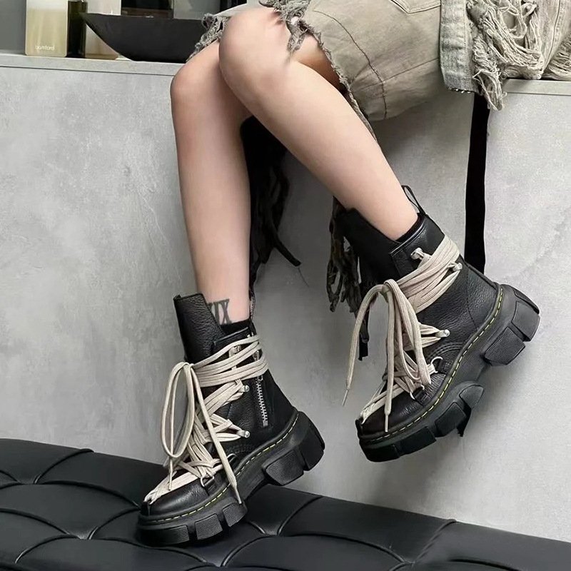 XINZI RAIN Customized Women Men Platform Boots BlackLeather Laceup Wrap Thick Bottom High Top Fashion Boots For Ladies
