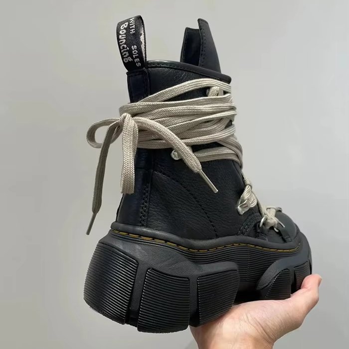 XINZI RAIN Customized Women Men Platform Boots BlackLeather Laceup Wrap Thick Bottom High Top Fashion Boots For Ladies