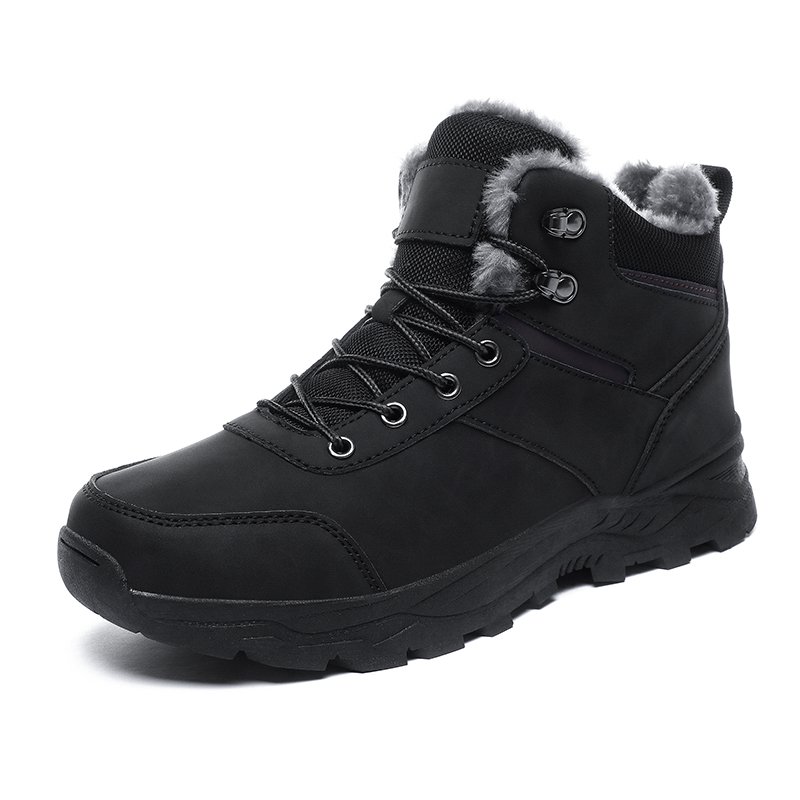 New high top winter cowhide snow boot for men outdoor fur lining waterproof hiker shoes big size 48 low price wholesale factory