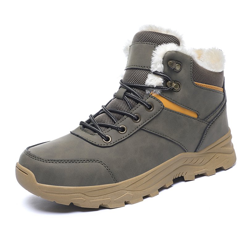 New high top winter cowhide snow boot for men outdoor fur lining waterproof hiker shoes big size 48 low price wholesale factory