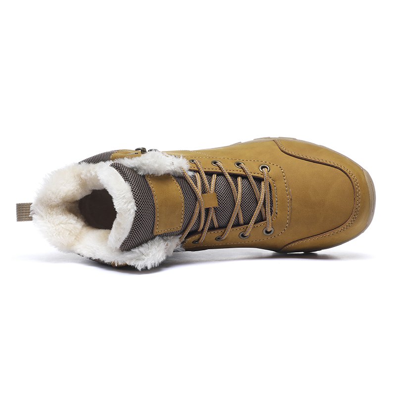 New high top winter cowhide snow boot for men outdoor fur lining waterproof hiker shoes big size 48 low price wholesale factory
