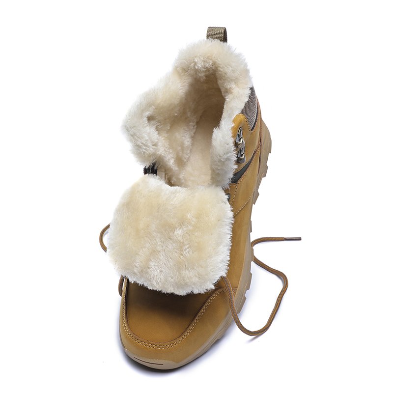 New high top winter cowhide snow boot for men outdoor fur lining waterproof hiker shoes big size 48 low price wholesale factory