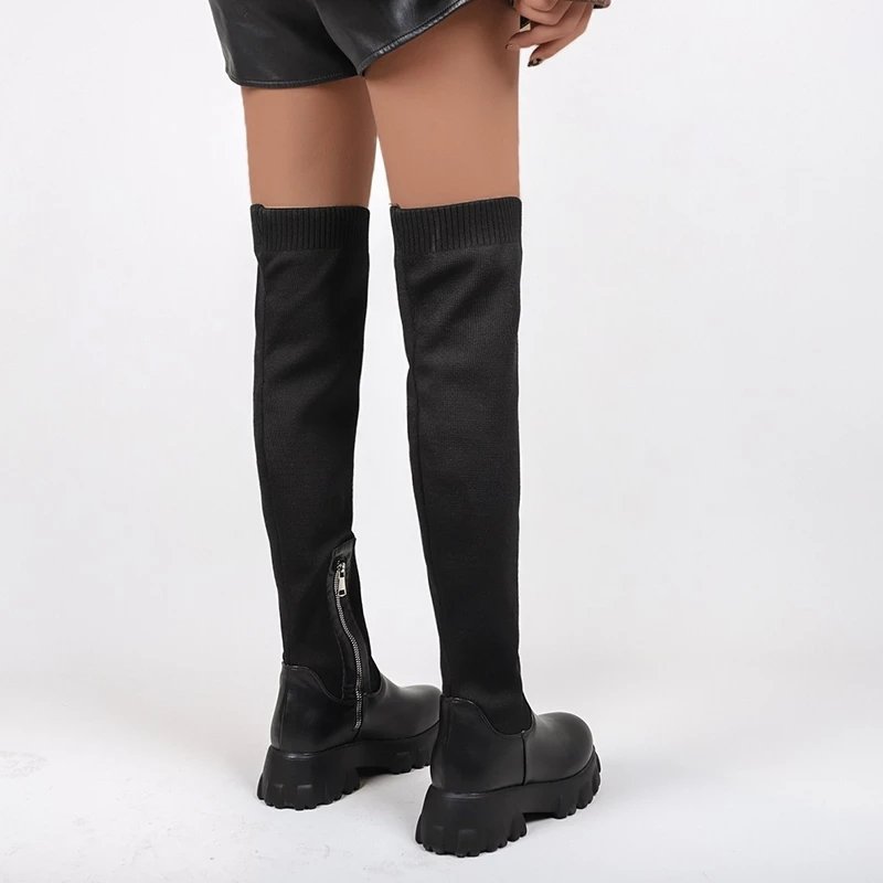 New thick soled high-heeled knee length women's slim stretch boots winter socks women's over the knee boots