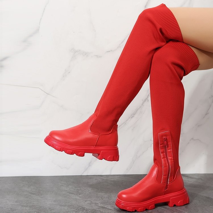 New thick soled high-heeled knee length women's slim stretch boots winter socks women's over the knee boots