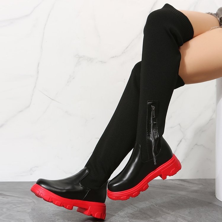New thick soled high-heeled knee length women's slim stretch boots winter socks women's over the knee boots