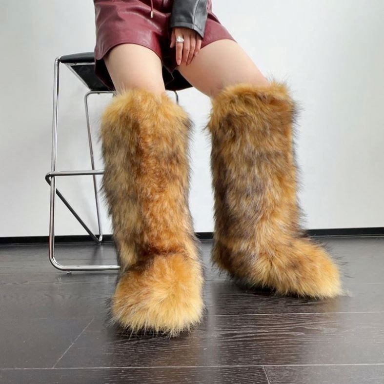 2025 New Autumn Warm Luxury Furry Shoes Women's Fluffy Faux Fur Boot Winter