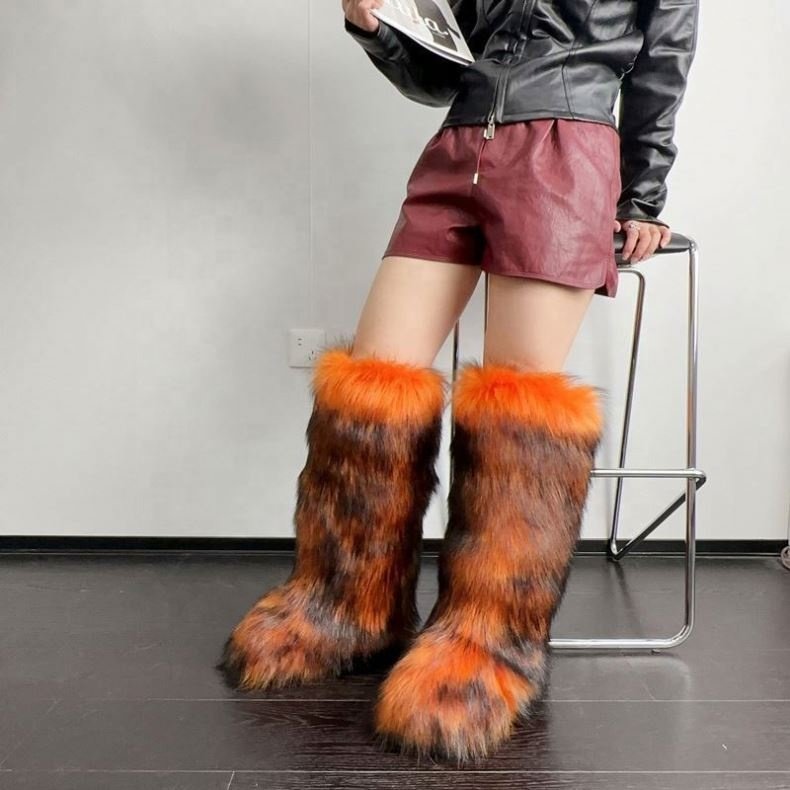 2025 New Autumn Warm Luxury Furry Shoes Women's Fluffy Faux Fur Boot Winter