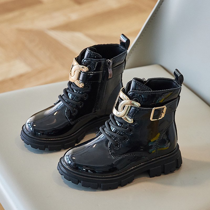 Fashion British Style All-match Children's Boots Girls Boys Kids Buckle Ankle Boots Leather Kids Boots