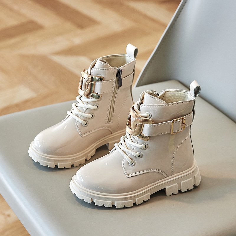 Fashion British Style All-match Children's Boots Girls Boys Kids Buckle Ankle Boots Leather Kids Boots