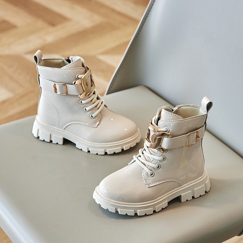 Fashion British Style All-match Children's Boots Girls Boys Kids Buckle Ankle Boots Leather Kids Boots