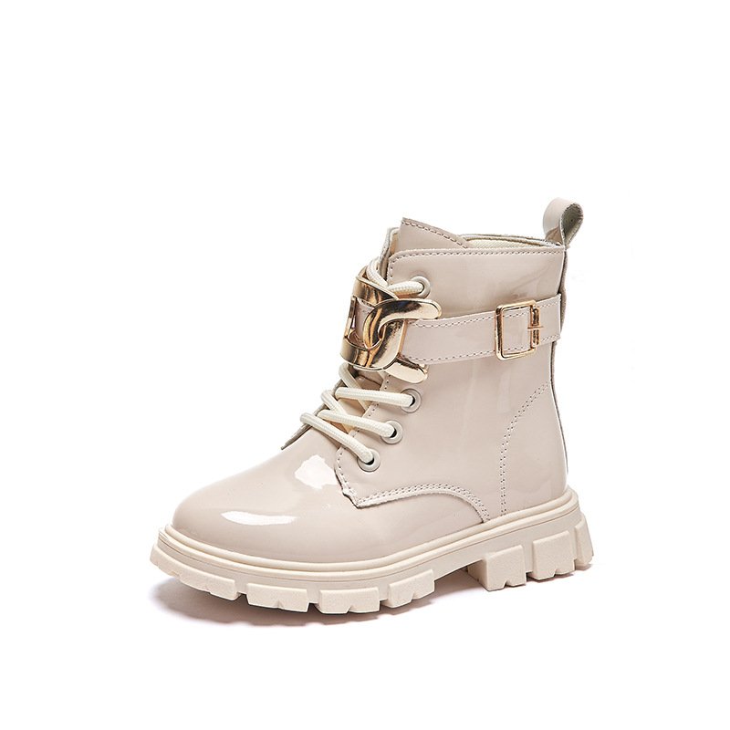 Fashion British Style All-match Children's Boots Girls Boys Kids Buckle Ankle Boots Leather Kids Boots