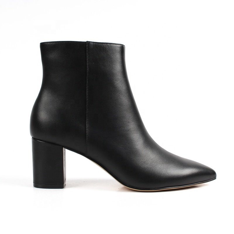 Custom High Quality Boots Manufacturer Women Booties Shoes Genuine Leather Zipper Boots Custom Block Heel Ankle Boots for Women