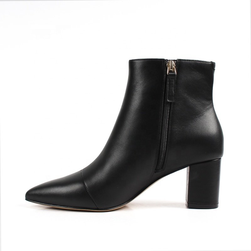 Custom High Quality Boots Manufacturer Women Booties Shoes Genuine Leather Zipper Boots Custom Block Heel Ankle Boots for Women