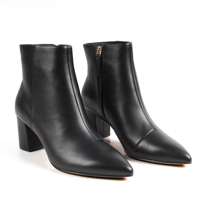 Custom High Quality Boots Manufacturer Women Booties Shoes Genuine Leather Zipper Boots Custom Block Heel Ankle Boots for Women