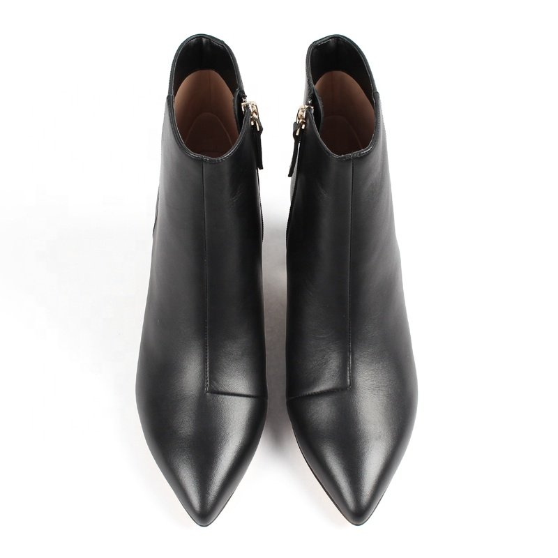 Custom High Quality Boots Manufacturer Women Booties Shoes Genuine Leather Zipper Boots Custom Block Heel Ankle Boots for Women