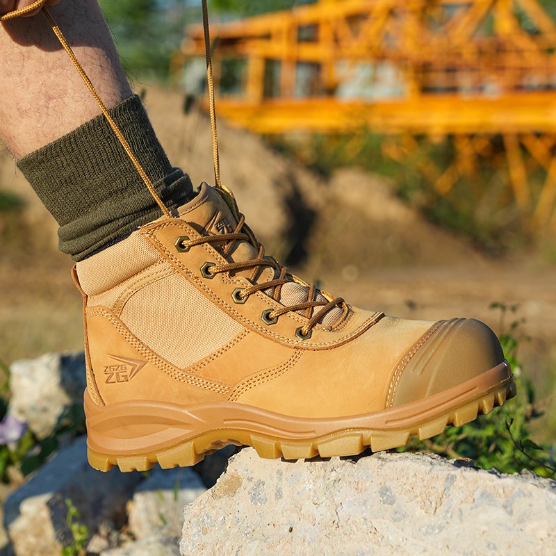 best price Wheat genuine leather safety boots with zipper