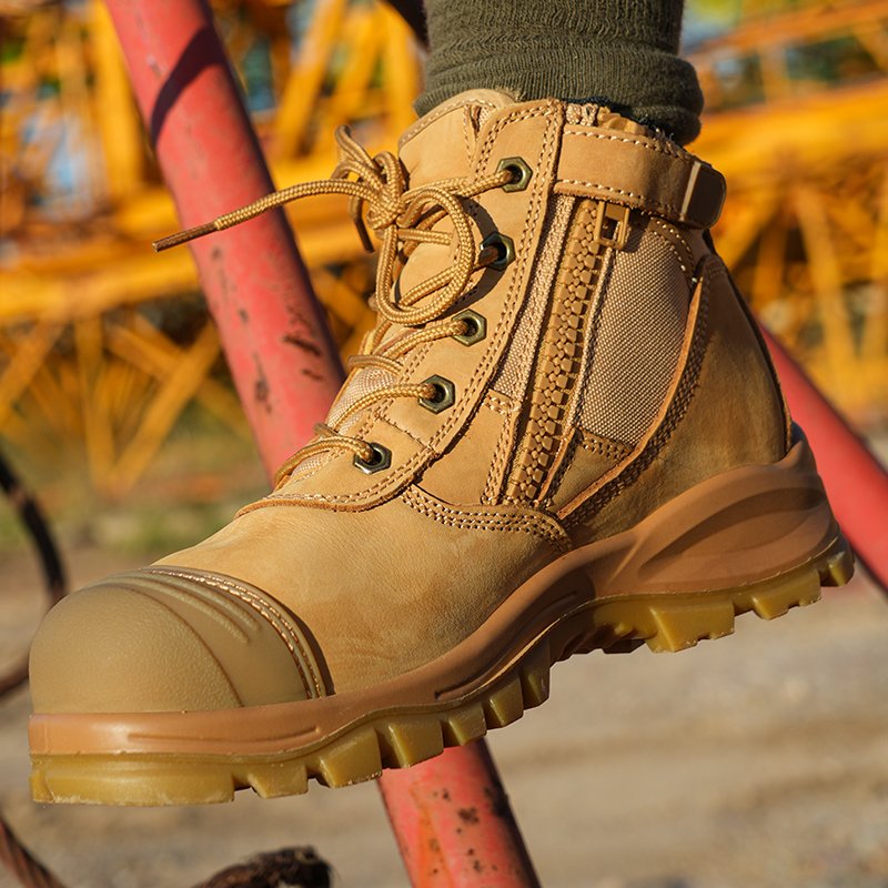 best price Wheat genuine leather safety boots with zipper
