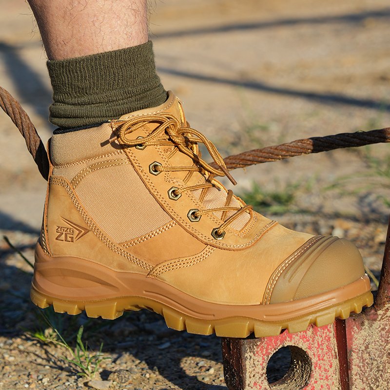 best price Wheat genuine leather safety boots with zipper