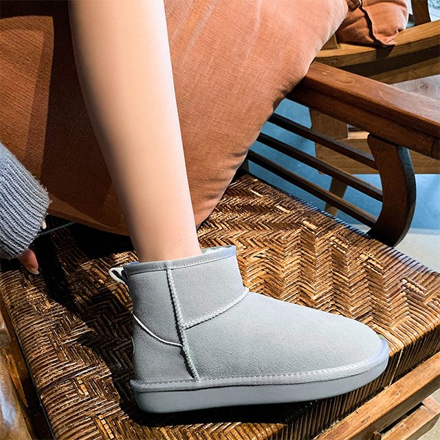Classic Middle Snow Boots Wholesale Grey Shearling Lining Chestnut Women's Winter Boots
