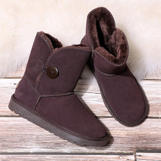 Classic Middle Snow Boots Wholesale Grey Shearling Lining Chestnut Women's Winter Boots