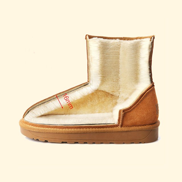 Classic Middle Snow Boots Wholesale Grey Shearling Lining Chestnut Women's Winter Boots
