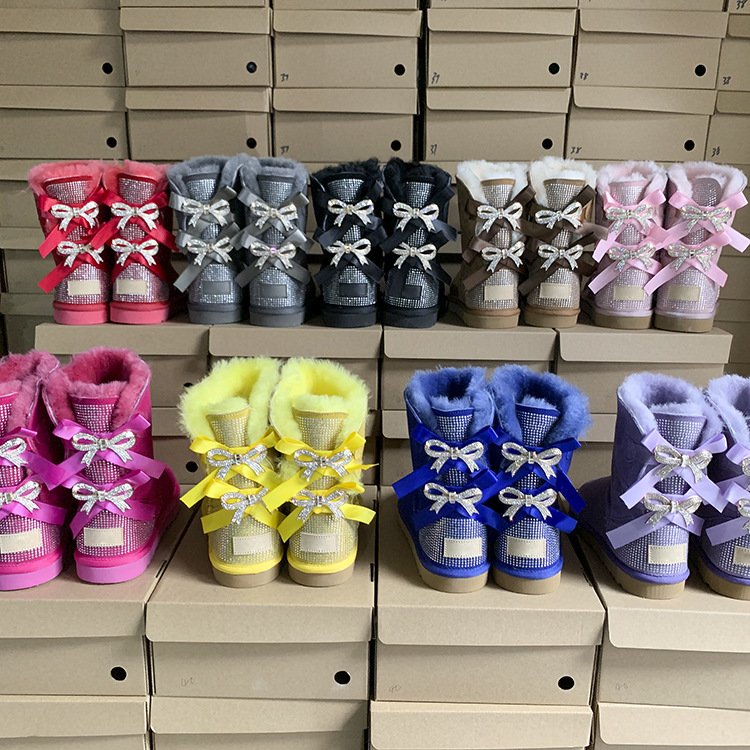 Hot Selling Sheepskin Warm Winter Lace-Up Bow Snow Boots Winter Shoes For Women Boots For Men Outdoor Shoes
