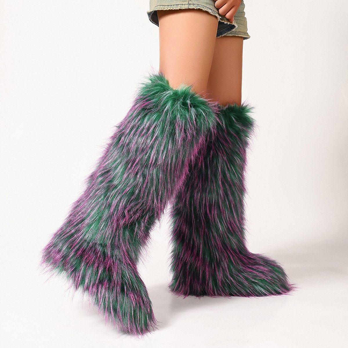 IDOIT Womens Faux Fur Fluffy Snow Boots Plush Fuzzy Boots for Girls Furry Bottes Long Winter Boots For Women