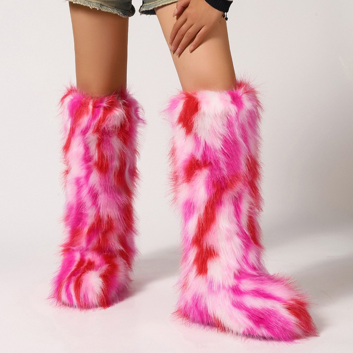 IDOIT Womens Faux Fur Fluffy Snow Boots Plush Fuzzy Boots for Girls Furry Bottes Long Winter Boots For Women