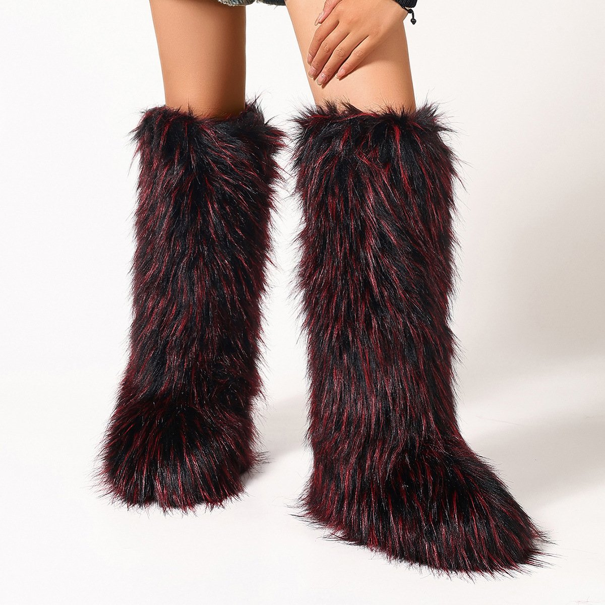 IDOIT Womens Faux Fur Fluffy Snow Boots Plush Fuzzy Boots for Girls Furry Bottes Long Winter Boots For Women