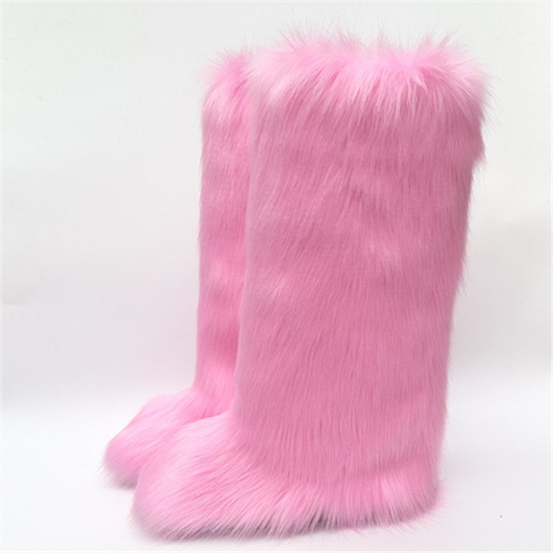IDOIT Womens Faux Fur Fluffy Snow Boots Plush Fuzzy Boots for Girls Furry Bottes Long Winter Boots For Women