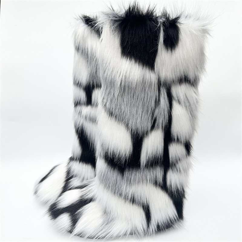IDOIT Womens Faux Fur Fluffy Snow Boots Plush Fuzzy Boots for Girls Furry Bottes Long Winter Boots For Women