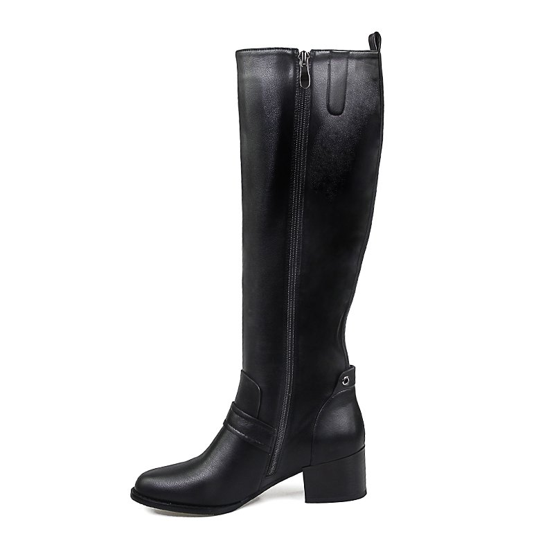 2018 Winter New Model ODM OEM Woman Knee Boot Pu Material Thick High Heel Boot Lady Shoes Factory