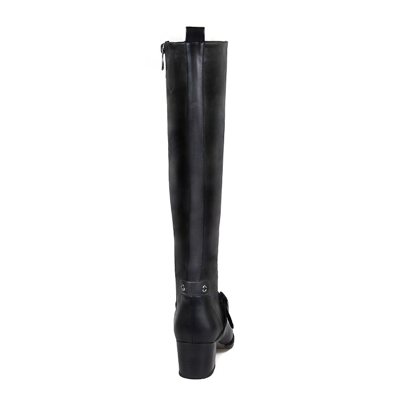 2018 Winter New Model ODM OEM Woman Knee Boot Pu Material Thick High Heel Boot Lady Shoes Factory