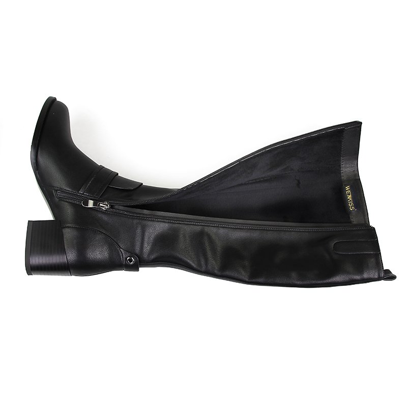 2018 Winter New Model ODM OEM Woman Knee Boot Pu Material Thick High Heel Boot Lady Shoes Factory
