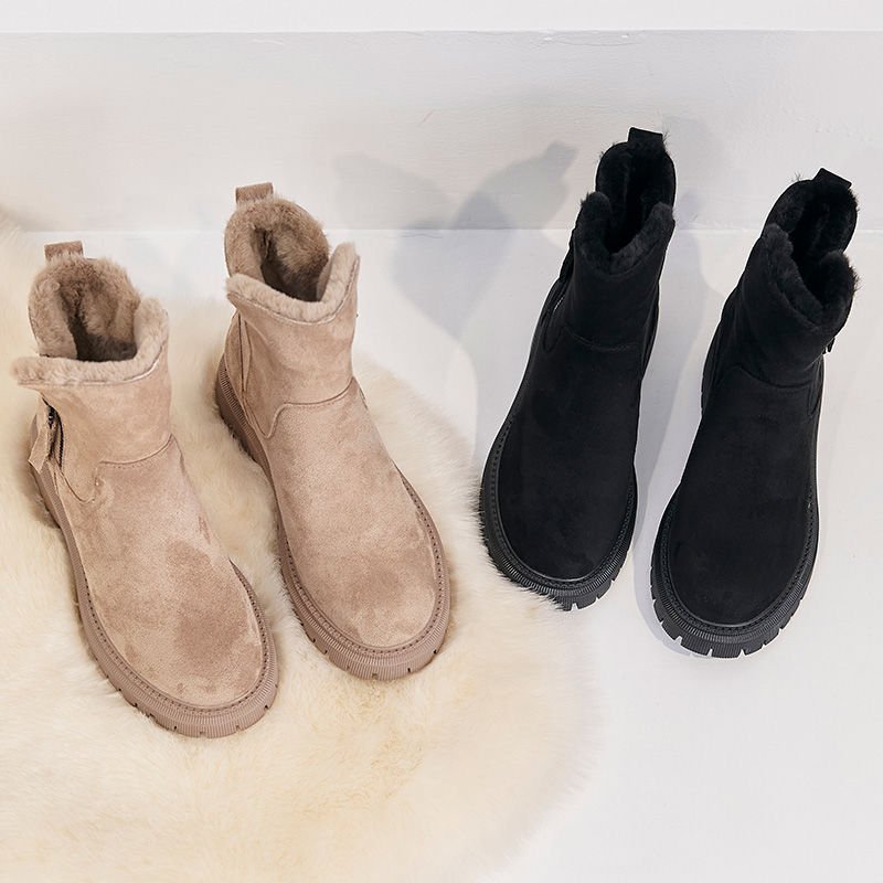 New Style Round Toe Warm Plush Fur Boots Woman Winter Fashion Solid Color Side Zipper Snow Boots For Women
