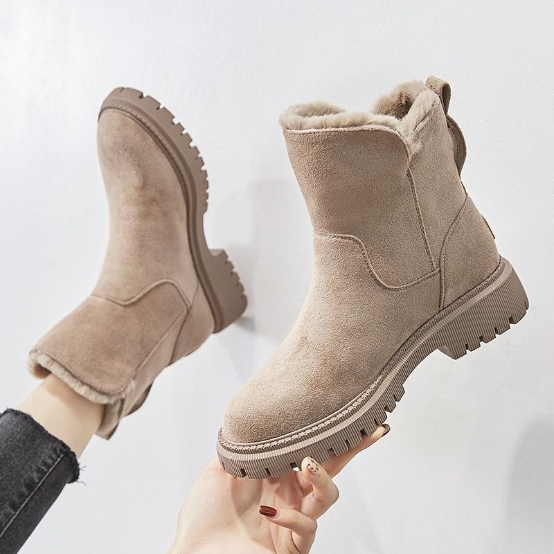 New Style Round Toe Warm Plush Fur Boots Woman Winter Fashion Solid Color Side Zipper Snow Boots For Women
