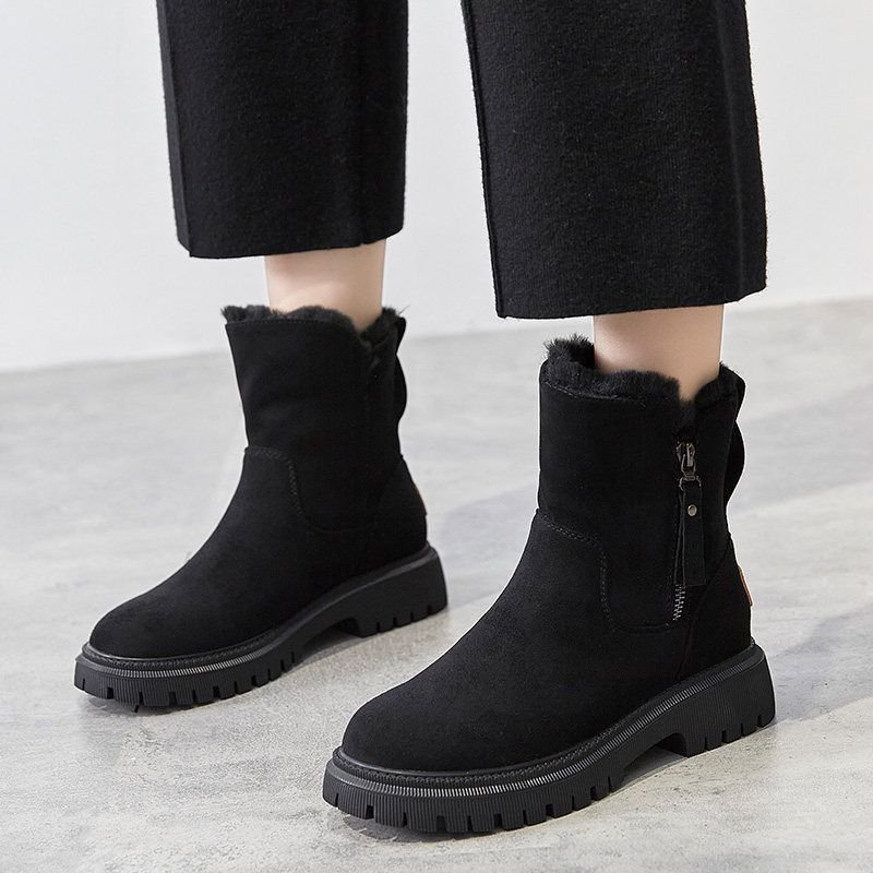 New Style Round Toe Warm Plush Fur Boots Woman Winter Fashion Solid Color Side Zipper Snow Boots For Women