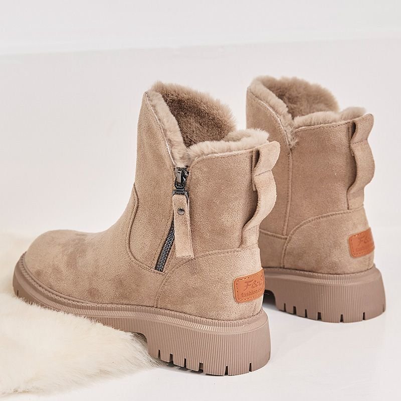 New Style Round Toe Warm Plush Fur Boots Woman Winter Fashion Solid Color Side Zipper Snow Boots For Women