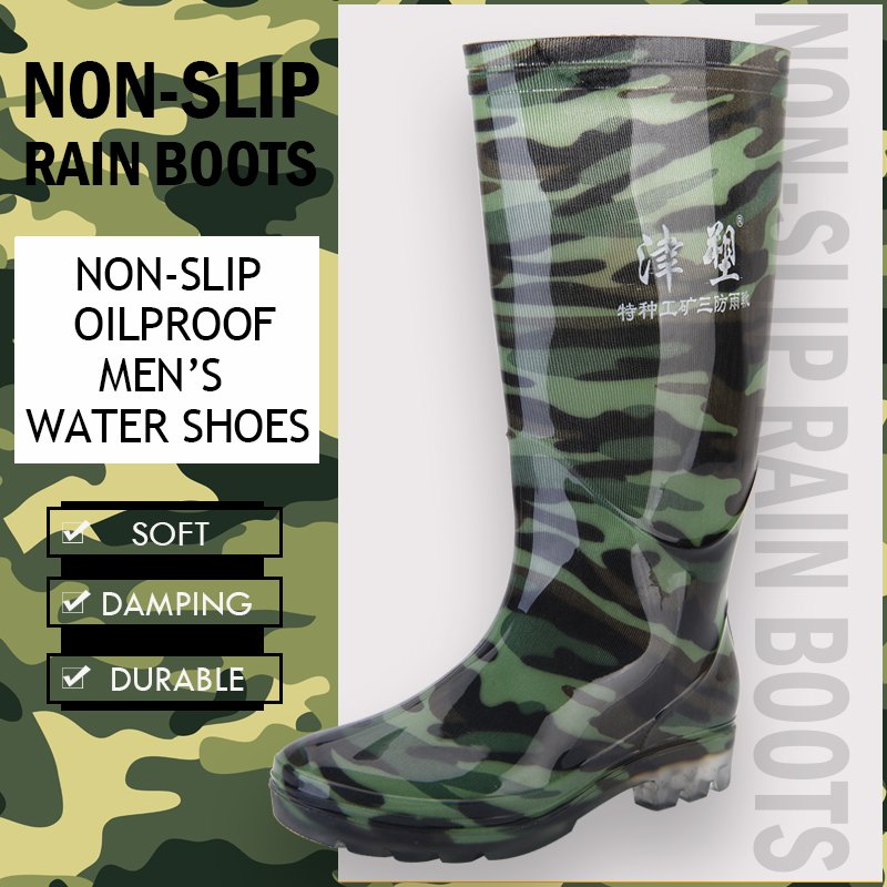 Worker camouflage pattern rain boots non-slip waterproof adult rainboots outdoor rainwear cheap PVC outdoor boots for men