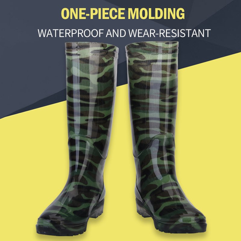Worker camouflage pattern rain boots non-slip waterproof adult rainboots outdoor rainwear cheap PVC outdoor boots for men