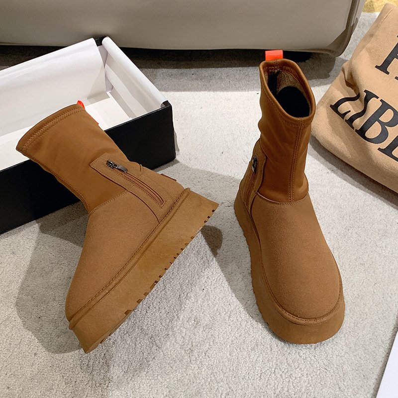Winter New Thick Sole Elastic Socks and Boots Versatile Increase Warmth Wear Snow Boots Outside Retro Fashion Boots for Women